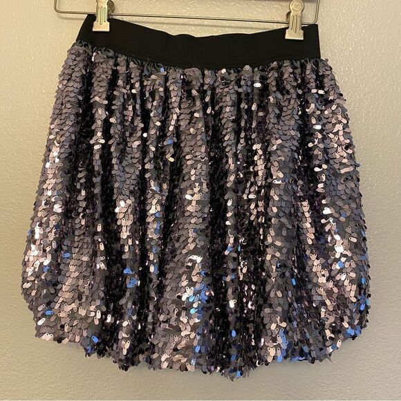 Children's Place gray lavender silver metallic bubble Sequin Skirt -12 - Picture 3 of 9